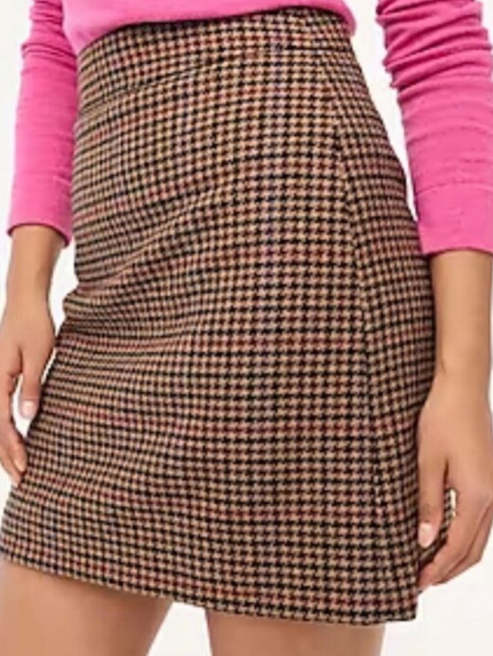 J. Crew Brown Tweed Houndstooth Mini Skirt Size 2 NWOT